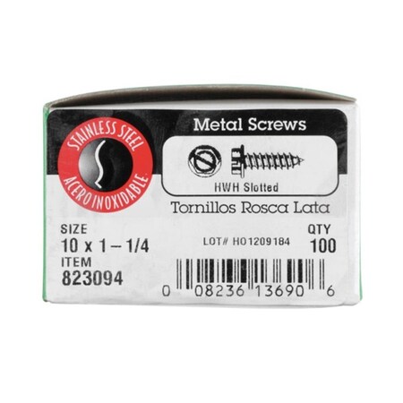 Hillman Sheet Metal Screw, #10 x 1-1/4 in, Stainless Steel Flange Hex Head Hex Drive, 100 PK 76521